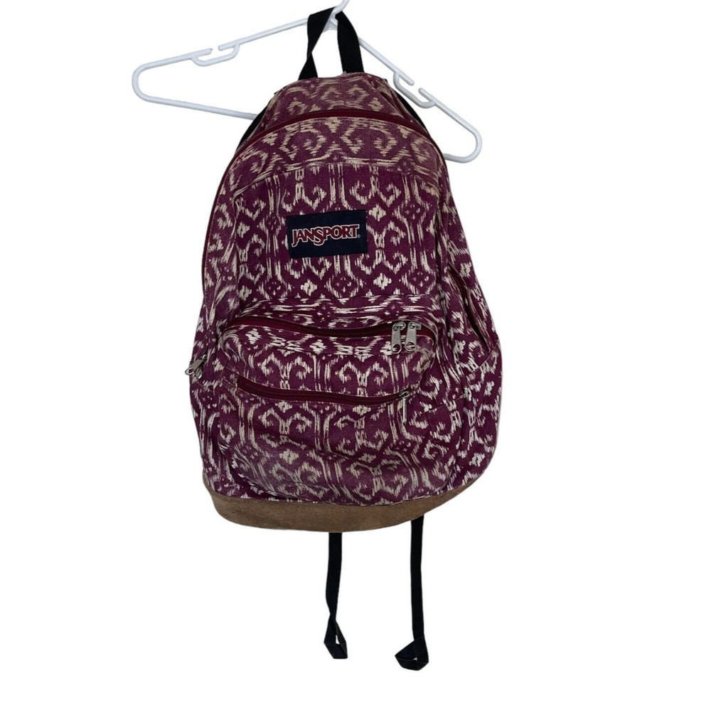 Jansport originals leather bottom backpack 3 pocket red white